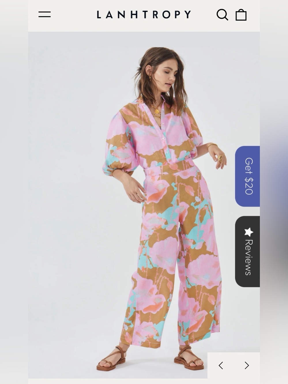 Lanhtropy Bubble Linen Shirt (M) & Luna Linen Pants (L) in Aquarela Set